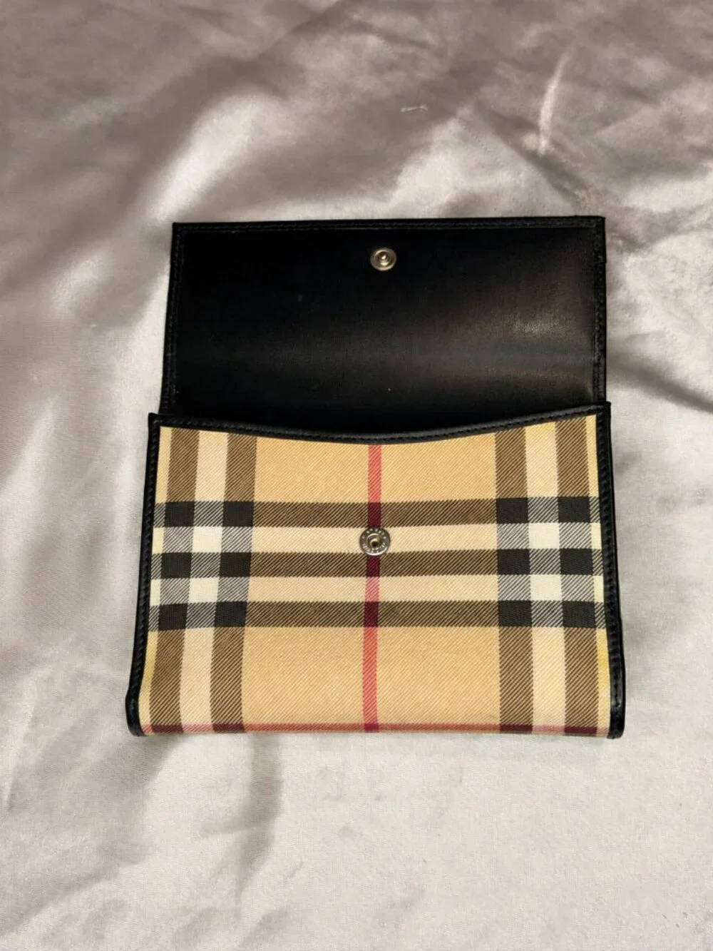 Burberry London Beige Check & Black Leather Compact Wallet